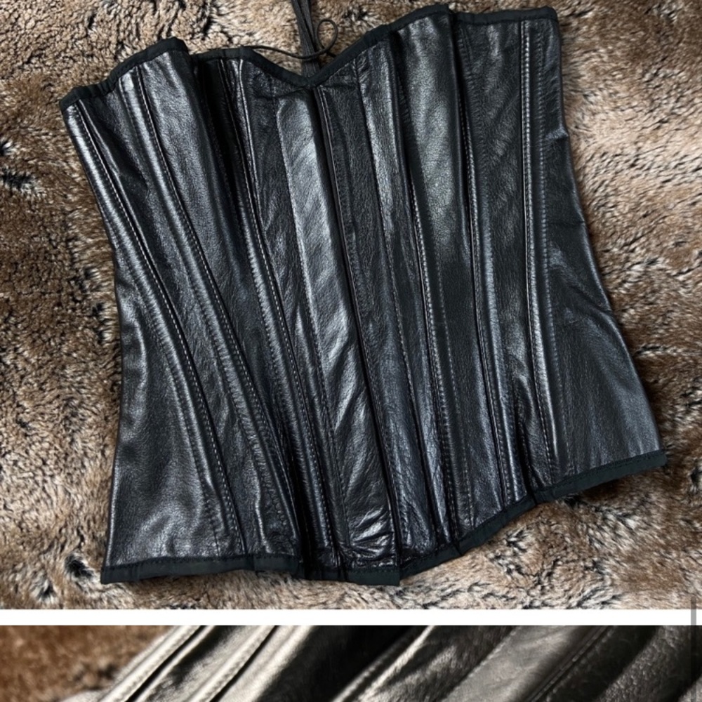 Genuine Leather Screen Siren Boned Corset